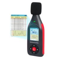 Dezibelmessgerät mit 43.000 Datensätzen und -export, wiederaufladbares Geräuschmessgerät mit A/C-Frequenz und DC-Ausgang mit Alarm
