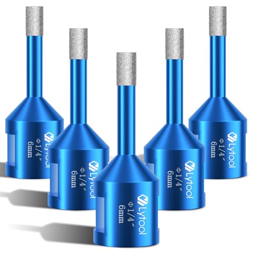 Diamant Fliesenbohrer 6 mm, Lytool 5 tlg Diamantbohrer Glasbohrer für M14 Winkelschleifer zum Bohren von Fliesen, Glas, Marmor, Granit, Feinsteinzeug