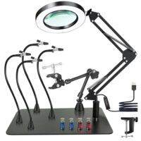Magnetische Löthilfe Helfende Hand mit 10X Lupe Licht, Lötstation mit 4 PCB-Säulen und flexiblen Armen für das Löten von Leiterplatten und Reparaturen