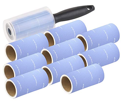 Fusselbürste, Fusselrolle mit Griff und 9 Ersatz-Rollen für effektive Reinigung von Kleidung, Polstern, Vorhängen, Autositzen und Teppichen