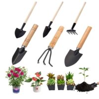Gartenwerkzeug Set Klein, 6 Stück Mini Gartenschaufel mit Holzgriff, Gartenkraft Set für Pflanze, Bonsai und Topfblumen