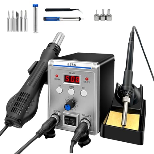 Heißluft Lötstation, 700W 2 in 1 Lötstation Entlötstation Rework Station mit LED-Anzeige, 100 ℃ bis 500 ℃ Einstellbare Temperatur, Auto Kühlung, Auto Start/Stopp-Funktion