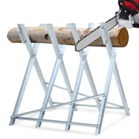 Holzsägebock mit Metallverzinkung und silberner Farbe, für Kettensägen geeignet, 150kg Belastbarkeit, stabile und robuste Konstruktion