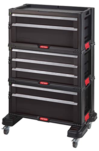 Werkstattwagen KETER Trolley Modul mit 7 Schubladen, ideal für kleine und große Werkzeuge. Abnehmbare Lenkrollen mit Bremsen. Schwarz. Mit Kleinteileorganizer.