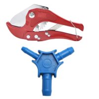 Premium Werkzeugset für Verbundrohr, Rohrschneider Kunststoff, Kalibrierer Verbundrohr, PVC Rohrschneider, Schlauchschneider und Mehrschichtverbundrohr bis 42 mm, Blau Kalibrierer 16, 20, 26 mm