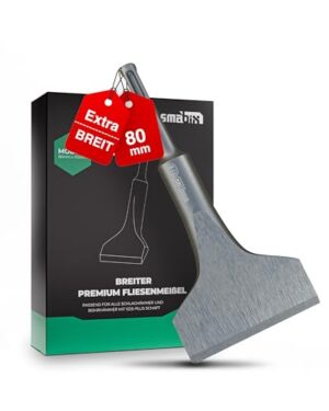 SMABIX Booster Fliesenmeißel, SDS plus Meißel extra breit, 175 mm x 80 mm, abgewinkelt für Fliesen, extra harter Stahl, Profi-Qualität, Meißel für Bohrhammer
