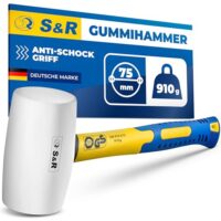 S&R Gummihammer weiß 75 mm, 910 Gr, mit rutschfestem stoßdämpfendem Fiberglasstiel, keine Spuren bei Möbel, Fliesen, Fensterrahmen