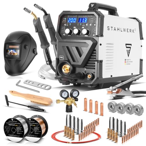 STAHLWERK Schweißgerät 5 in 1 Kombi Vollausstattung MIG MAG 200 Puls Pro Inverter, ARC MMA, Fülldraht, Lift TIG, mit 200 A, Puls- & Spot-Funktion, vollsynergisch, IGBT, für Alu, 7 Jahre Garantie