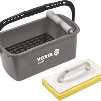 Vorel Profi Fliesenwaschset 10 Liter, 4 teilig mit Rollenaufsatz, Waschbrett, Eimer und Gitter, stabile Ausführung, 23x42x19 cm, Grau
