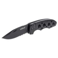 Wolfcraft Freizeitmesser mit klappbarer, gezahnter Klinge für Hobby und Camping - schwarz