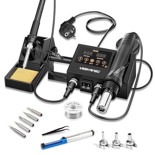 YEEHONEC 600W 2 in 1 Lötstation mit Lötkolben und Heißluftpistole, LED-Anzeige und einstellbare Temperatur von 100 bis 500°C