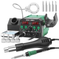 Yofuly 775W Lötstation, 2 in 1 Heißluft Lötkolben Set mit Aufsteckbaren Helfenden Händen, Entlötstation für SMD Löten und Entlöten, Einstellbarer Temperatur und Luftvolumen, Auto Start/Stop(EU Plug)