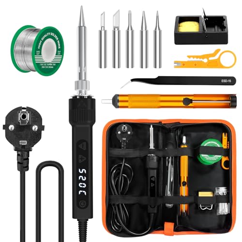 120W LED Lötkolben Set für Elektronik Reparatur mit integriertem Thermometer, präziser Temperaturregelung und schnellem Aufheizen von 180-520°C. Perfekt geeignet für Schweißarbeit und -platinen.