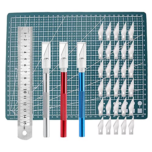 2 Stück Skalpell mit 20 Ersatzklingen, Bastelmesser Cuttermesser Hobbymesser Schnitzmesser Cutter für DIY Art Work Cutting