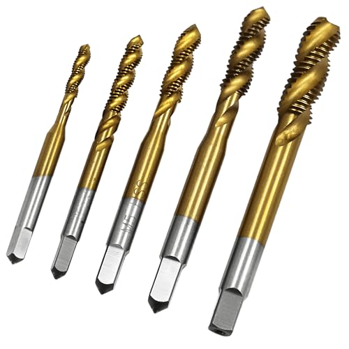 Hochwertiges Gewindebohrer-Set mit 5 Teilen, M3 bis M8, Titanbeschichtung, Spiralnuten