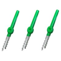 Drei grüne Gartenpinzetten nebeneinander auf weißem Hintergrund. Jede Pinze hat einen Metallspitzen und ist für präzises Gärtnern geeignet. Sie bestehen aus einem robusten Kunststoffmaterial und sind in verschiedenen Farben erhältlich, um das Gartenbereich visuell ansprechend zu gestalten.