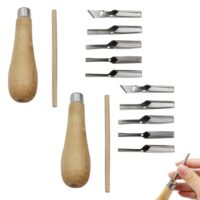 Vielseitiges Werkzeugset für Holzbearbeitung und Bildhauerrei, bestehend aus 5 verschiedenen Schneidklingen im Set: V-förmig, klein U-förmig, mittel U-förmig, groß U-förmig und Präzisionsmesser