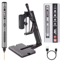 ARROWMAX 5-Gang-Mini-Bohrstift mit Tischpresse, LED-Leuchten und OLED-Display für Schmuckherstellung, Kunststoff, Holz