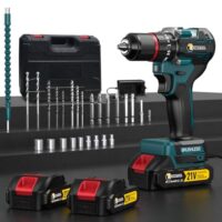 Akkuschrauber Bürstenlos 21V Akku Bohrschrauber Set, Klein Akkubohrer mit 2*2.5Ah Akku und Ladegerät, Bohrmaschine mit 1/2" (13mm) selbstverriegelndes Bohrfutter, Tragetasche