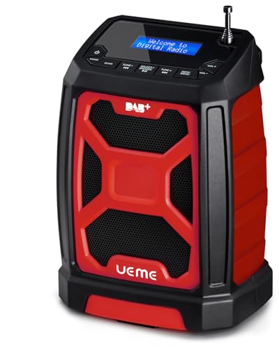 Baustellenradio mit Akku, tragbares DAB+/FM Radio und Bluetooth Lautsprecher für Baustelle oder Camping