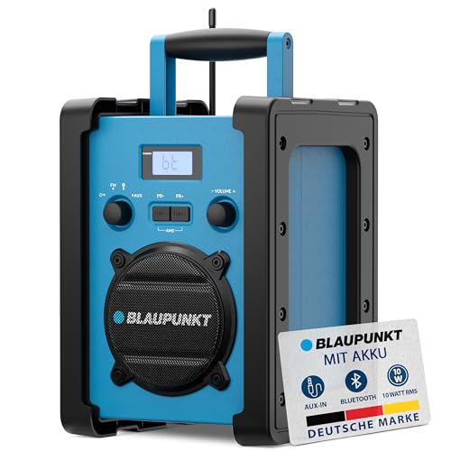 Blaupunkt BSR 30 Baustellenradio mit Akku - Tragbares Radio mit Bluetooth und robusten Design (AUX-IN, 10 Watt RMS, Schutzklasse IPX5)