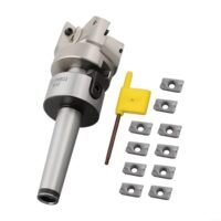 Professionelles Planfräser-Set für die CNC-Anwendung, 400R 50 mm Planschneidemaschine MT2 für M10 Halterung, 10 Stück AMPT1604 Hartmetalleinsätze und Schraubenschlüssel zum Schneiden von Blechen