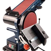 Bandschleifmaschine mit 350 Watt und 150 mm Reichweite, inklusive Schleifbändern P80 und P120 sowie Schleifscheiben P80 und P120