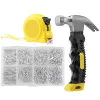 Tragbarer Klauenhammer, Mini-Zimmermannshammer mit Anti-Rutsch-Griff für Holzverarbeitung und Metallbearbeitung, Zubehör Set mit Eisennägeln und Eisenmaßband