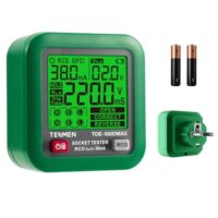 All-in-One Steckdosentester mit RCD-Auslösezeitanzeige, Hintergrundbeleuchtetem LCD und Spannungsmessung für Haus und Elektroprüfung