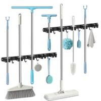 WISYOK Besenhalterung Wand 2 Stück, 10 Halter + 8 Haken für Schwerlast Geräte, Edelstahl Gartengerätehalter, Wandhalterung für Garage, Werkstatt, Garten, Abstellraum (Schwarz)