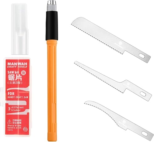 Mini Handsäge für Modellbau und DIY-Projekte mit 3 Klingen, ideal zum Beschneiden von Metall und Kunststoff