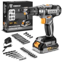 DEKOPRO 20V Akku-Bohrmaschine: Kabelloser Bohrschrauber mit LED, 2 Geschwindigkeiten, 18+1 Drehmomenteinstellungen, 1,5 Ah Akku, Ladegerät, Bohrer-Set
