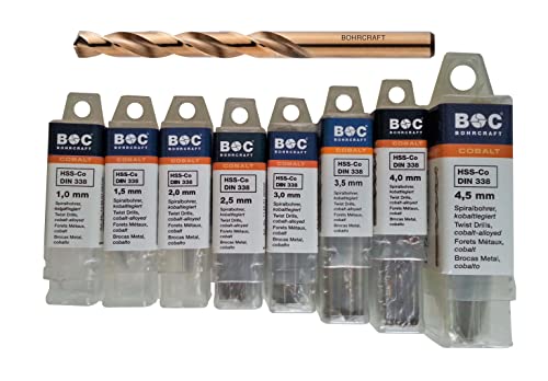 HSS E Co5 Metallbohrer, Edelstahl Bohrer mit Cobalt Spiralbohrer, V2A 10er Pack, verschiedene Größen