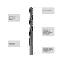 Professionelles HSS-Metallbohrwerkzeug, Bohrer Ø 15 mm mit abgedrehtem Schaft und Rollgewalztechnik für präzise und maßgenaue Bohrungen in verschiedenen Materialien wie Stahl, Grauguss, Nichteisenmetallen und Hartkunststoffen