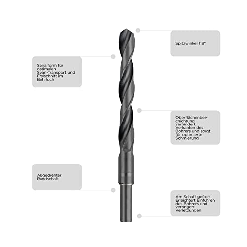 Professionelles HSS-Metallbohrwerkzeug, Bohrer Ø 15 mm mit abgedrehtem Schaft und Rollgewalztechnik für präzise und maßgenaue Bohrungen in verschiedenen Materialien wie Stahl, Grauguss, Nichteisenmetallen und Hartkunststoffen