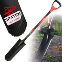 STREND PRO Spaten, Premium RedShark Gärtnerspaten mit Fiberglasstiel für harte, steinige Böden und Wurzelspaten