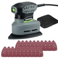 Workpro Deltaschleifer, 130W Dreieckschleifer mit Staubabsaugung und 20 Schleifpapieren, Multischleifer für Holz, Stahl und Polieren