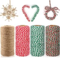 200M Bäckerschnur, Grün, Rot und Weiß Bindfaden, Braun Natur Juteschnur, Baumwollkordel 2mm für Gartenarbeit, Geschenke verpacken an Weihnachten