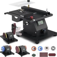 4-in-1 Mini Tischkreissäge 350W mit LED-Voltanzeige und Bandschleifer für Holzschleifen, Schneiden und Polieren