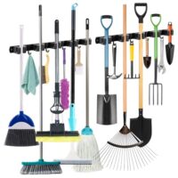 5 Besenhalter mit 4 Haken, Selbstklebend Werkzeughalter Organizer für Garage, Garten, Abstellkammer, Küche, Badezimmer