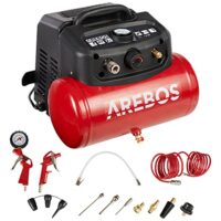 Vollautomatischer Druckluftkompressor mit hoher Saugleistung und Abschaltautomatik. Mobil, flexibel einsetzbar und inklusive 13-teiliges Werkzeugset.