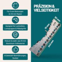 Präzisions-Bohrschablone für Lochreihen und Bohrgruppen, 5mm Bohrdurchmesser, CNC-gefertigt aus Aluminium, Made in Germany