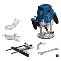 Bosch Professional kabelgebundene Oberfräse GOF 20-12, hochwertige Fräsmaschine für anspruchsvolle Aufgaben wie Holz-, Metall- oder Kunststoff-Fräsen.