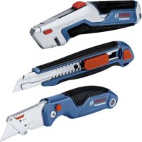 Bosch Professionales 3-tlg. Messer Set (inkl. Universal-Messer mit ausziehbarer Klinge und Ersatzklingen im Griff, Cutter-Messer, Universal-Klappmesser mit Ersatzklingen im Griff)