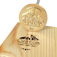 Personalisierter Brennstempel für Holz, Essen und Leder mit Logo-Design, ideal zum Übertragen von Designs auf verschiedene Materialien.