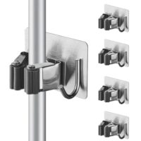 Praktische Besenhalterung Wand, 4 Stück Edelstahl Besenhalter mit Haken Selbstklebend, Mop Halterung ohne Bohren für Küche, Wischmopp, Badezimmer, Garten, Schaufel und Werkzeuge