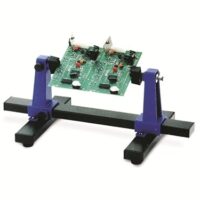 Stabiler Platinenhalter aus Metall und Kunststoff für Platinen bis 200 mm Länge, rutschfeste Gummifüße, drehbare Haltebacken, Fixierung durch Rändelschrauben