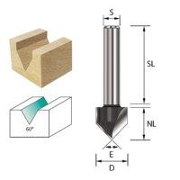 Hochwertiger V-Nutfräser von ENT mit Schaft 8 mm, Durchmesser 19,05 mm und anderen wichtigen Abmessungen.