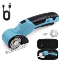 Elektrischer Kartonschneider, tragbarer kabelloser Schnittgerät für Pappe, Teppich, Stoff, Kunststoff mit Sicherheitsschalter und LED-Licht