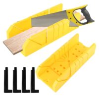 Gehrungslade, Schneidlade, Sägehilfe mit 4 Klemmsäulen für präzise Eckenbildung in Holzkonstruktionen, Putzfugen und Fußleisten